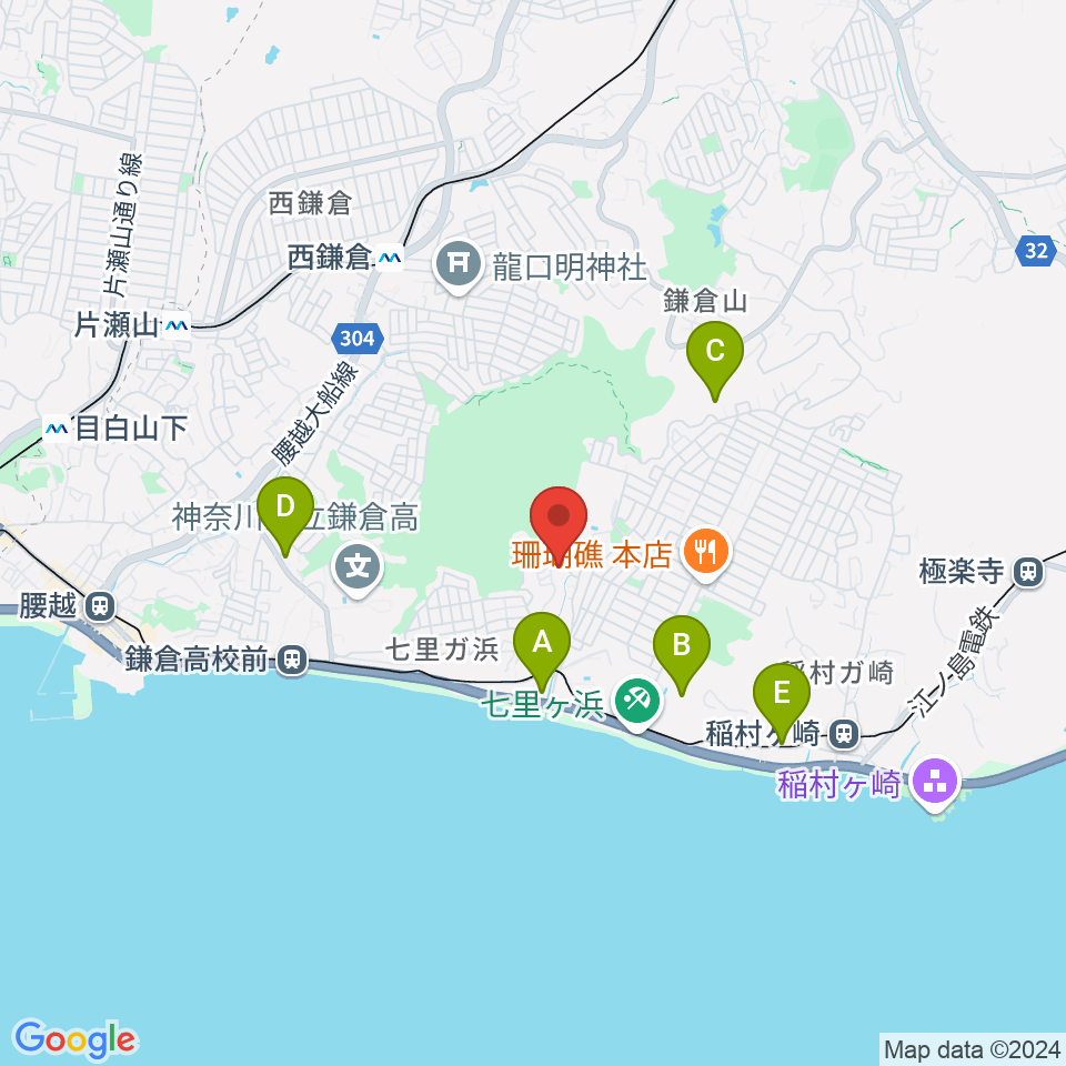 ウクレレスタジオ七里ケ浜周辺のホテル一覧地図