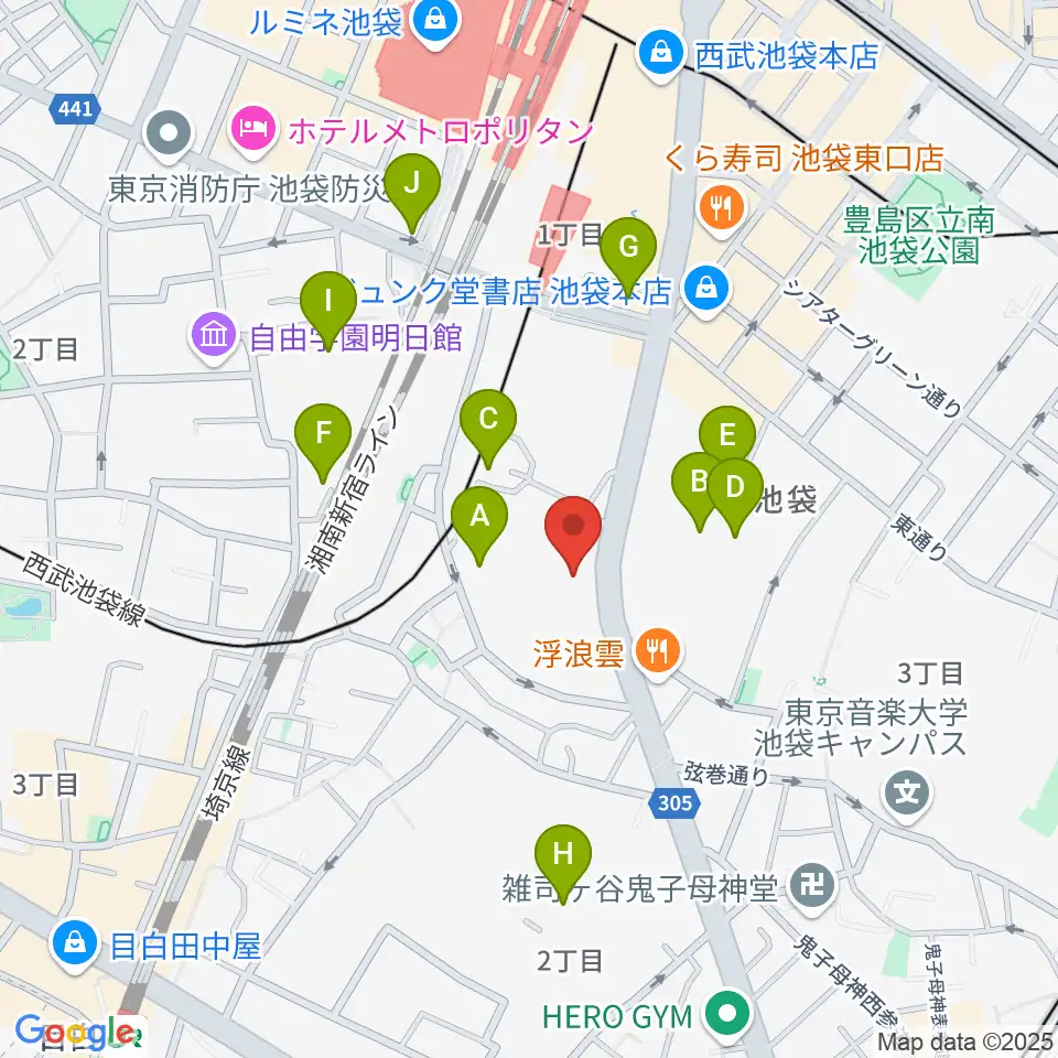 富士楽器 池袋ショールーム周辺のホテル一覧地図