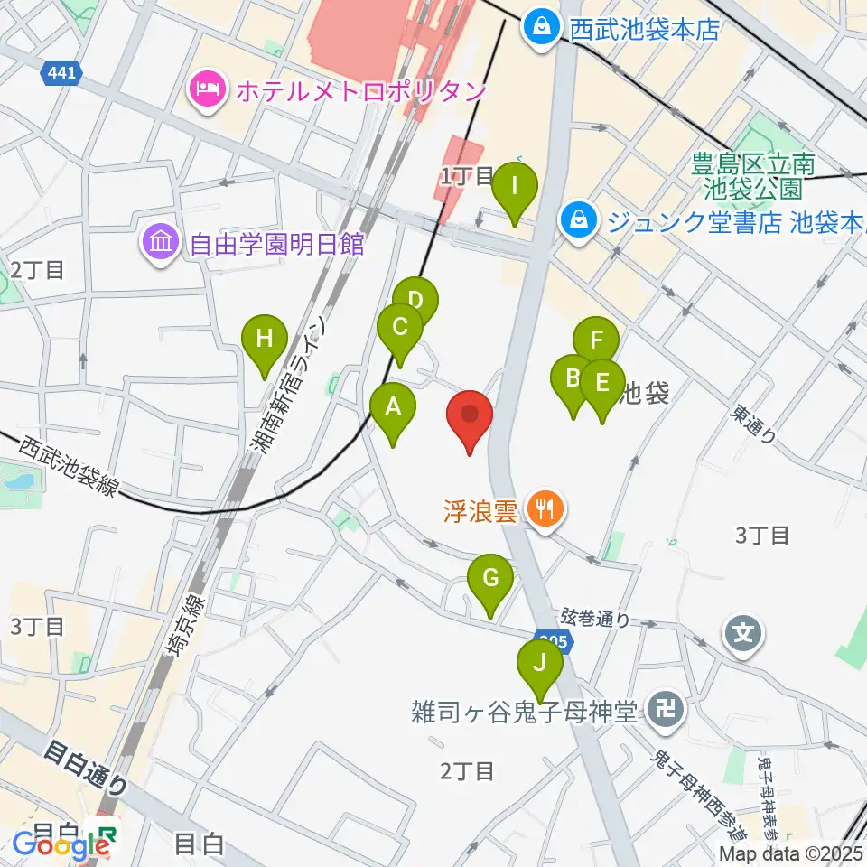 富士楽器 池袋ショールーム周辺のホテル一覧地図