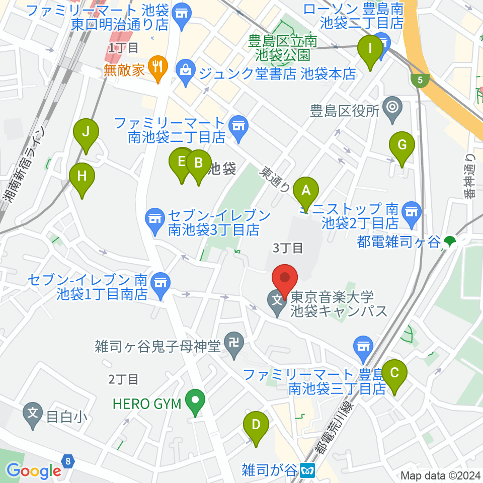 東京音楽大学付属音楽教室周辺のホテル一覧地図