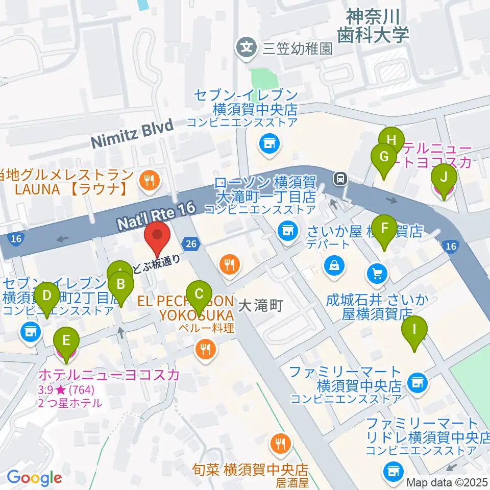 山口楽器店周辺のホテル一覧地図