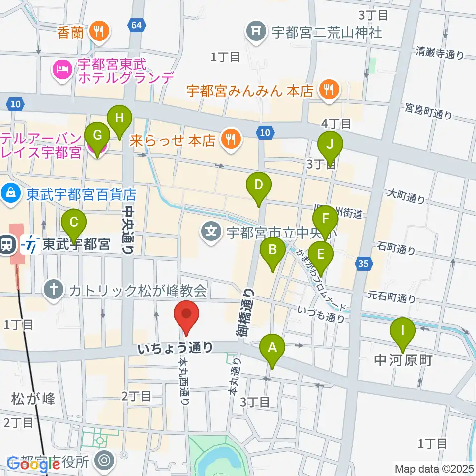 宇都宮ライナス周辺のホテル一覧地図