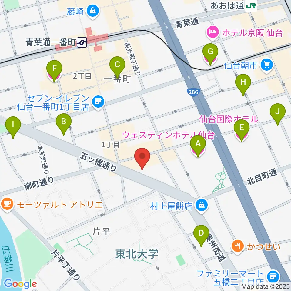 サンリツ楽器 仙台本店周辺のホテル一覧地図