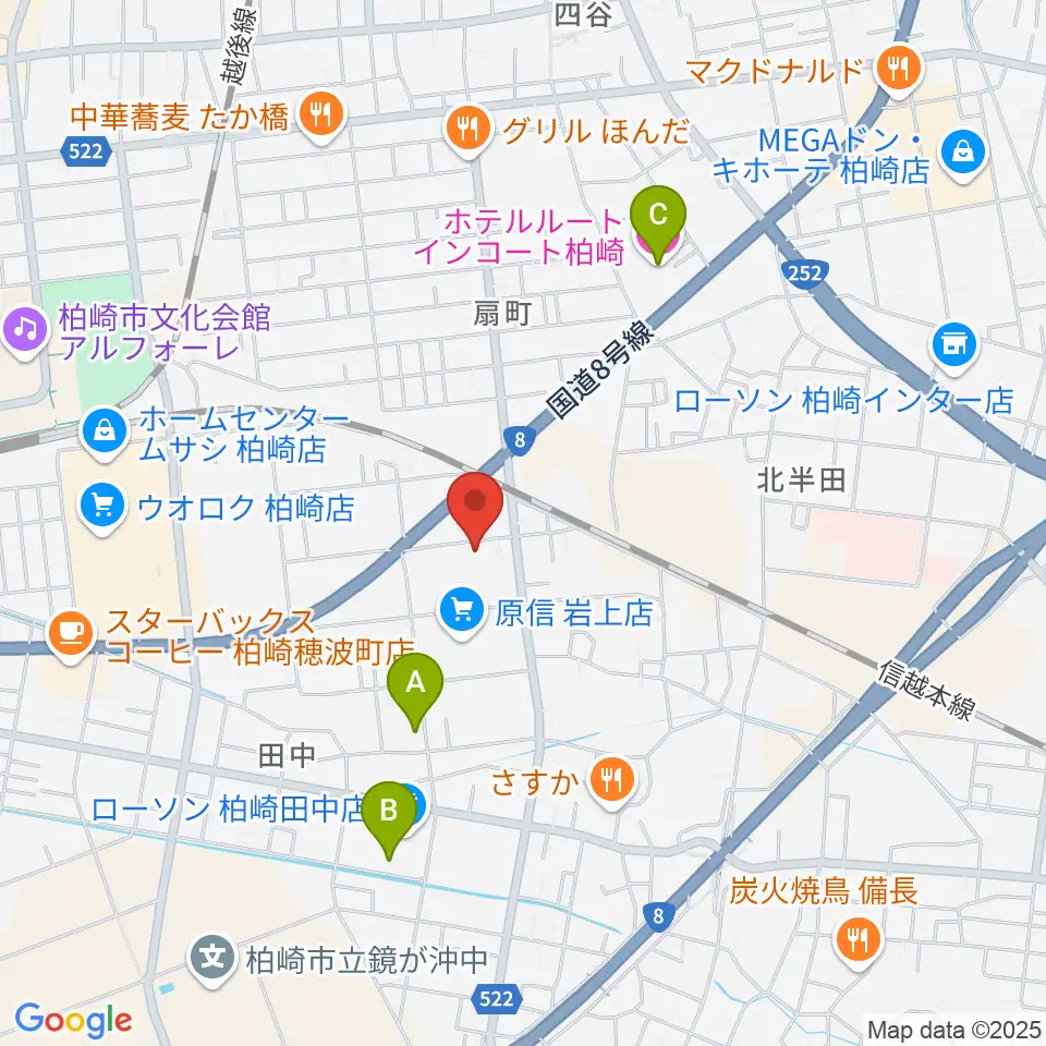 わたじん楽器 柏崎本店ララフィ周辺のホテル一覧地図