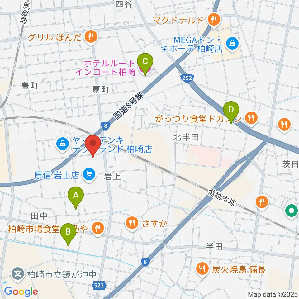 わたじん楽器 柏崎本店ララフィ周辺のホテル一覧地図