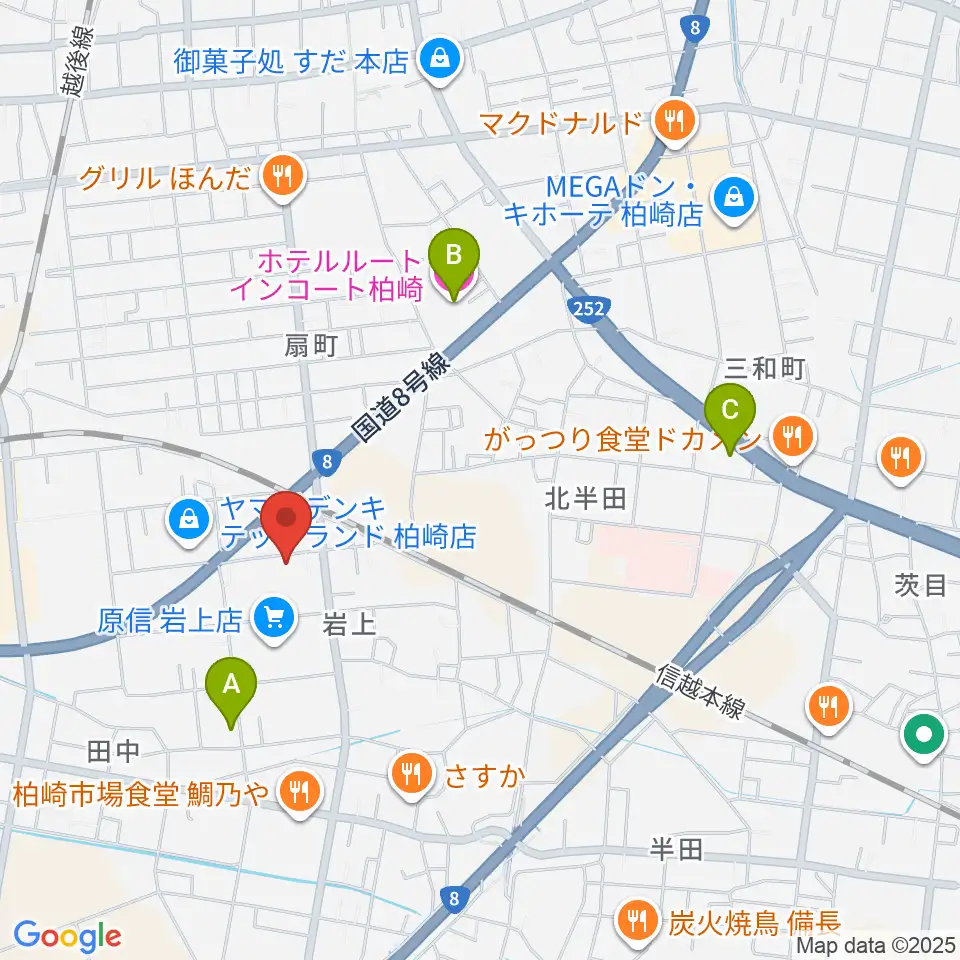 わたじん楽器 柏崎本店ララフィ周辺のホテル一覧地図