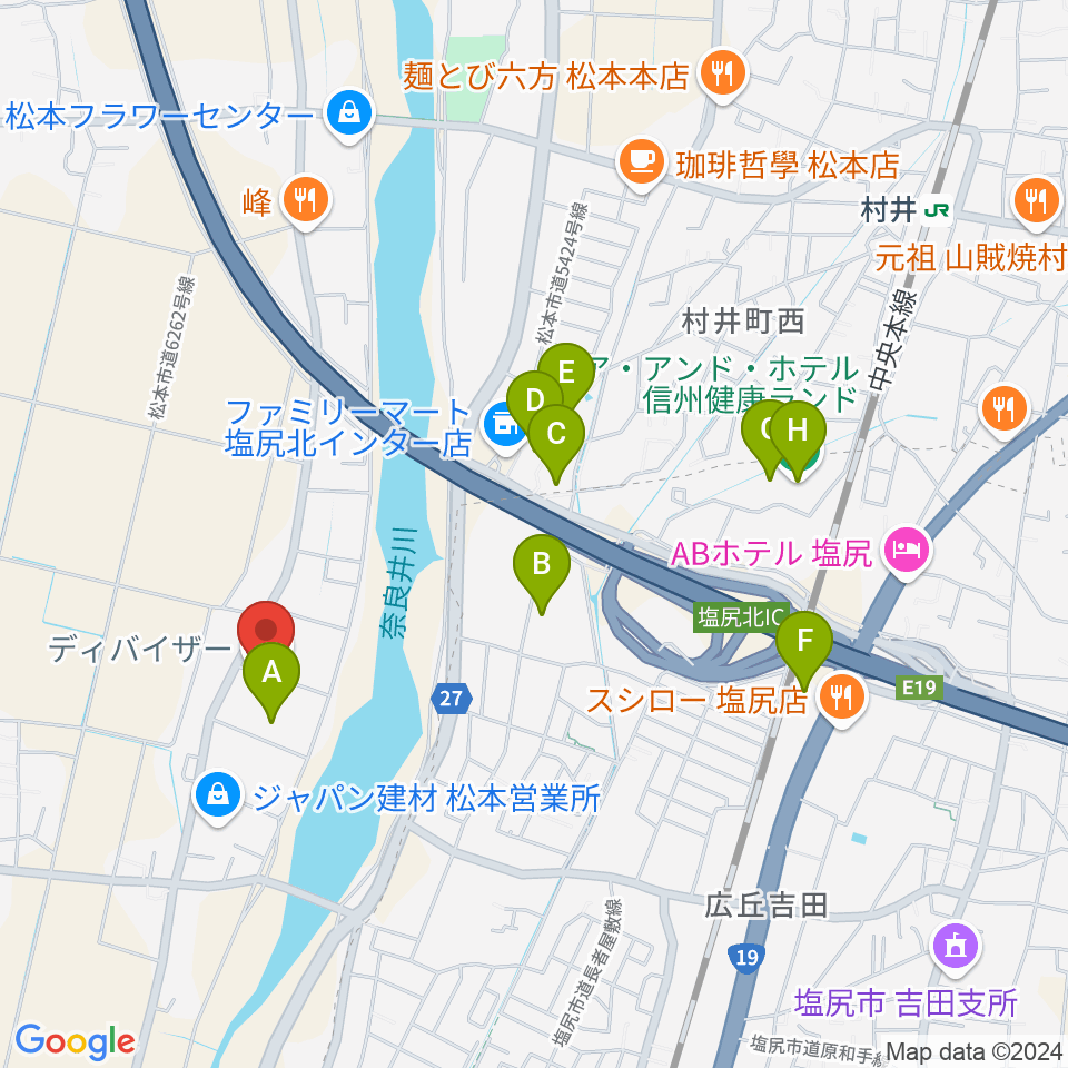 ディバイザー周辺のホテル一覧地図