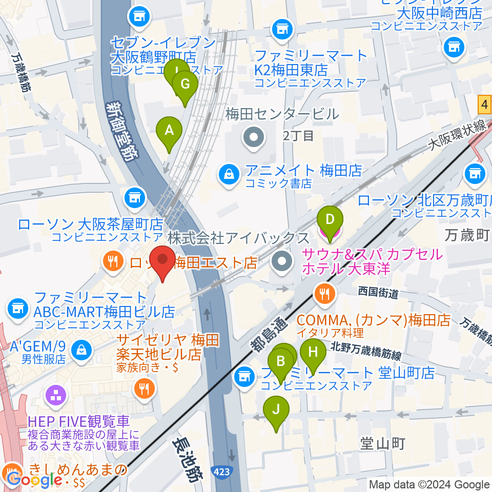 ドルチェ楽器大阪店周辺のホテル一覧地図