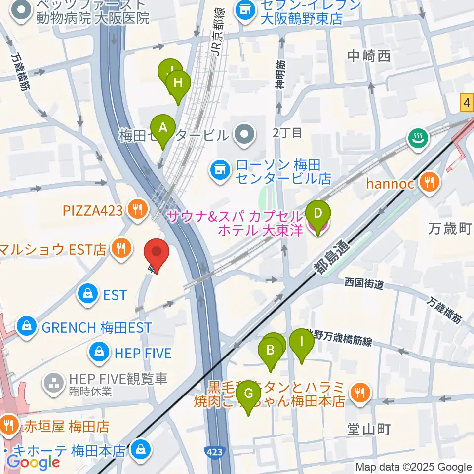 ドルチェ楽器大阪店周辺のホテル一覧地図