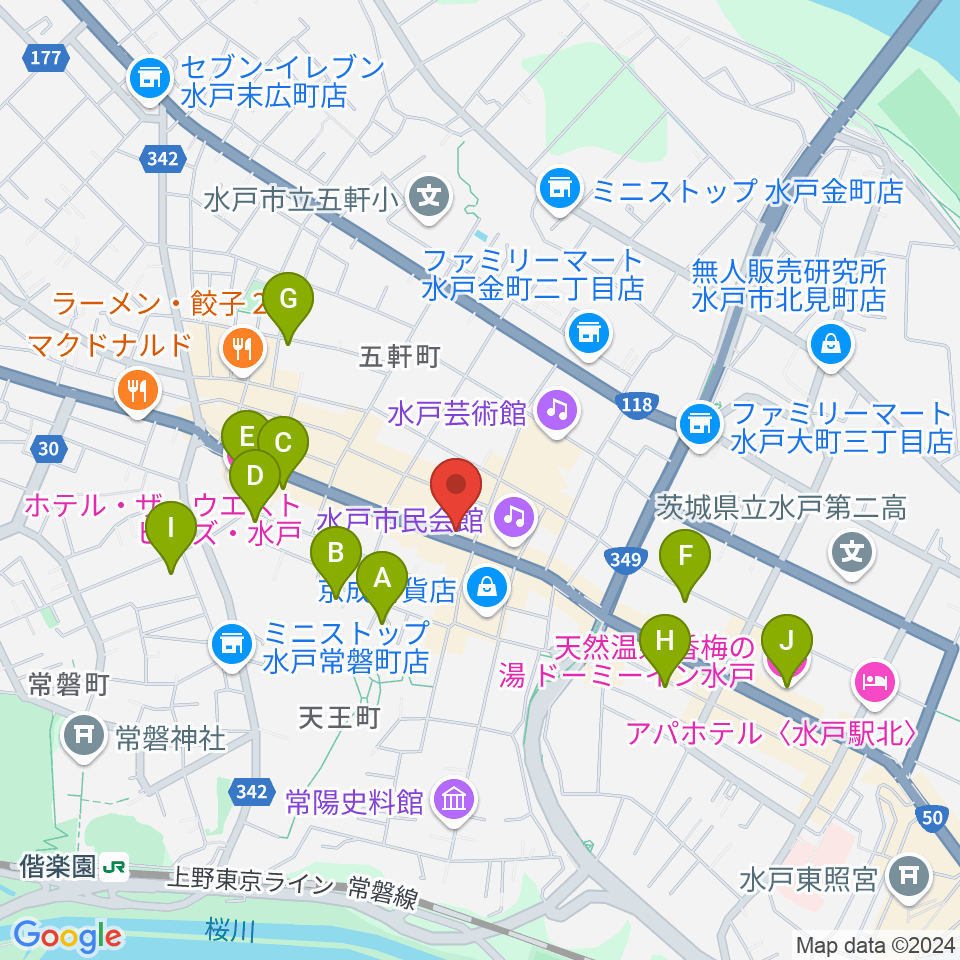 かわまた楽器店周辺のホテル一覧地図