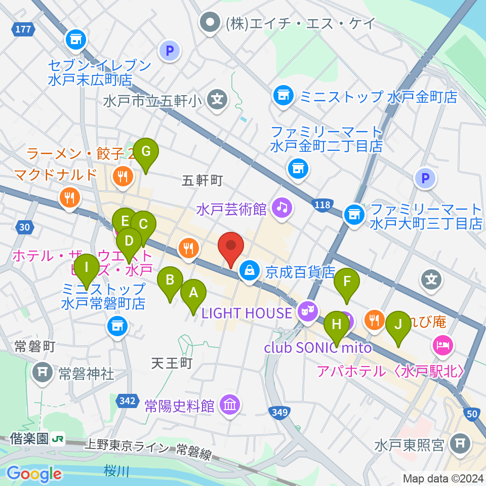 かわまた楽器店周辺のホテル一覧地図