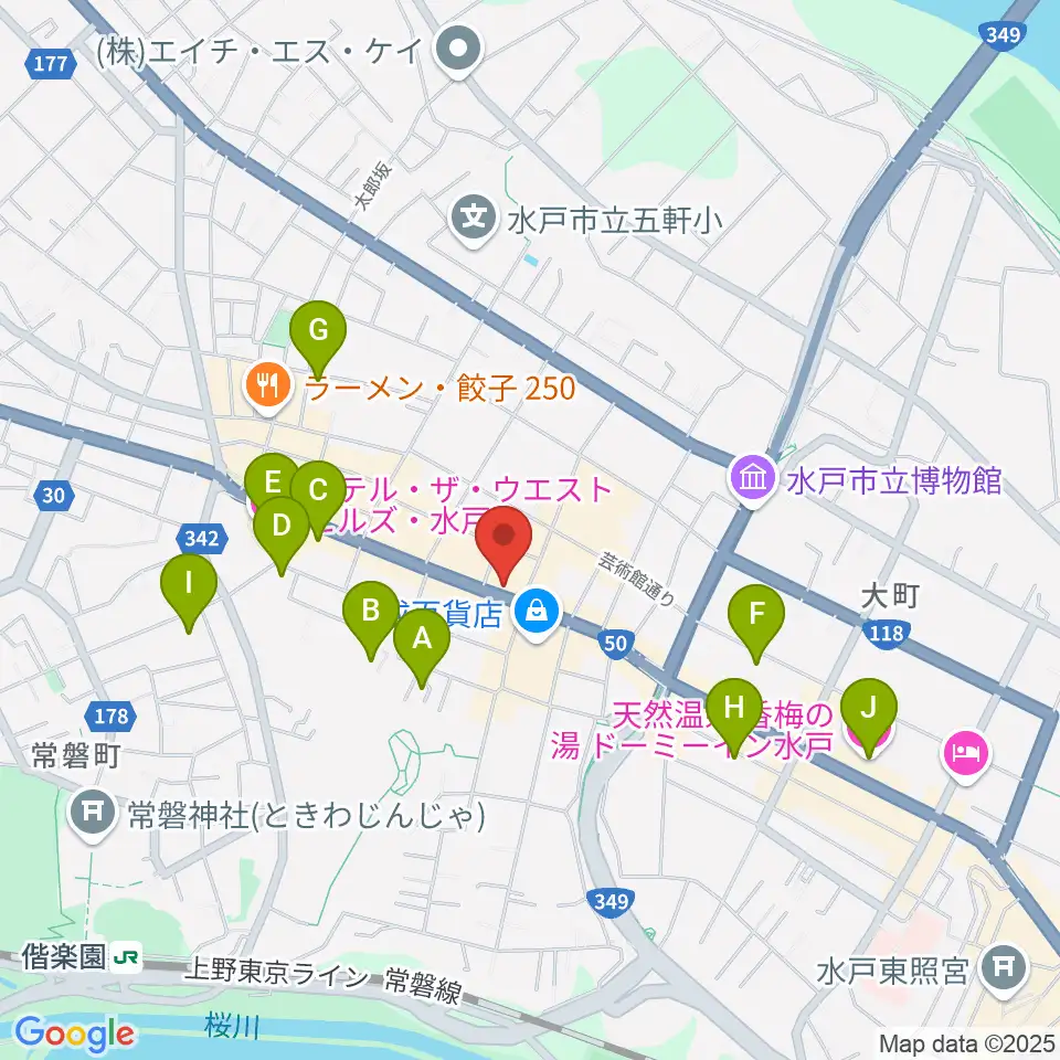 かわまた楽器店周辺のホテル一覧地図