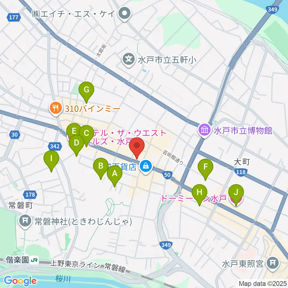 かわまた楽器店周辺のホテル一覧地図