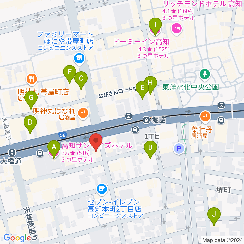 高知楽器周辺のホテル一覧地図