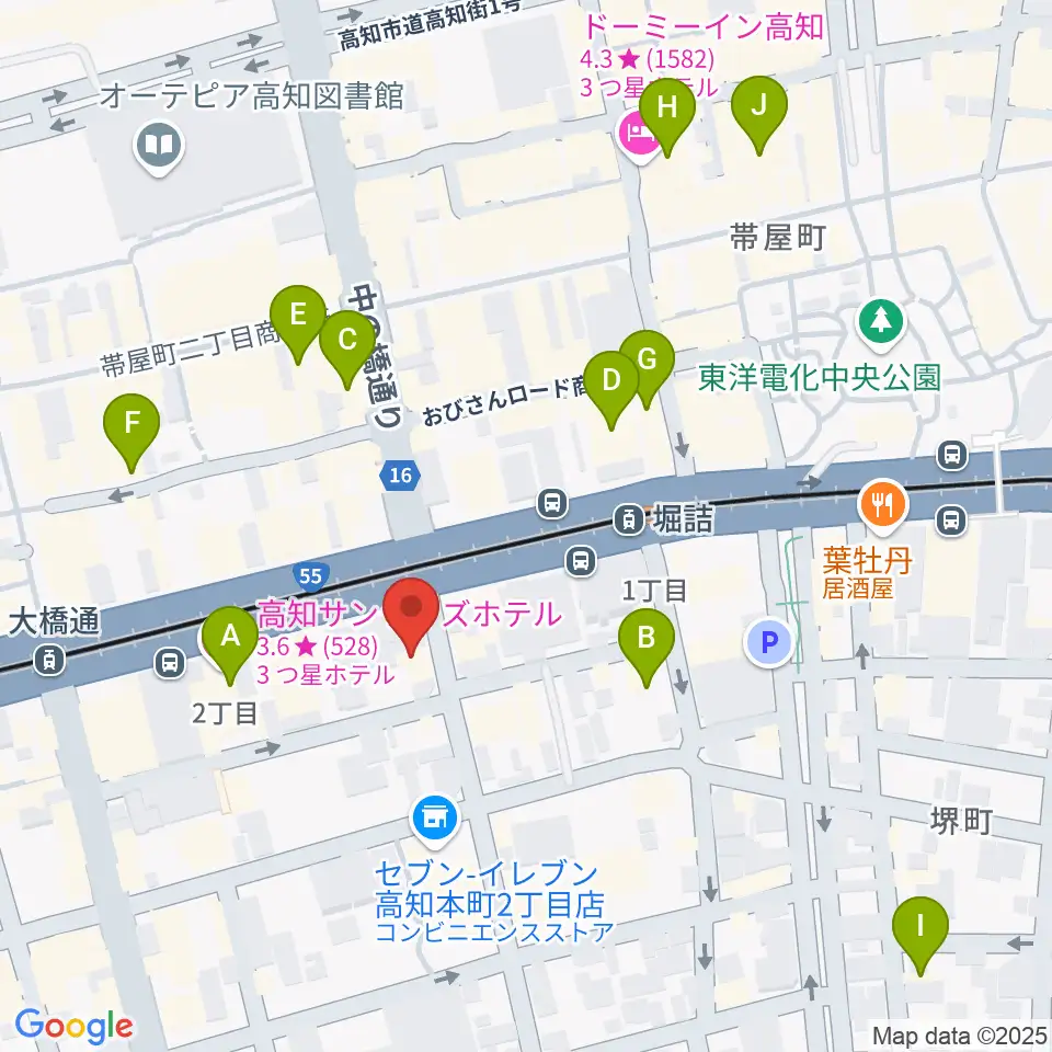 高知楽器周辺のホテル一覧地図