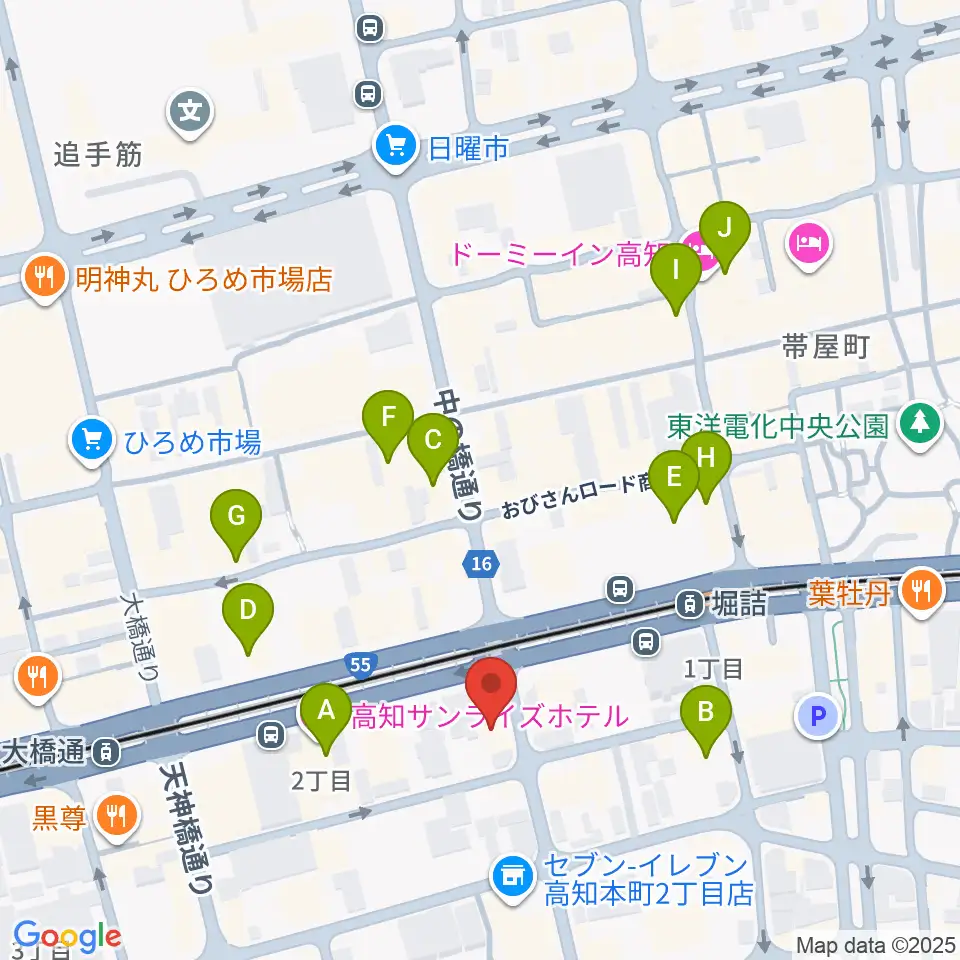 高知楽器周辺のホテル一覧地図