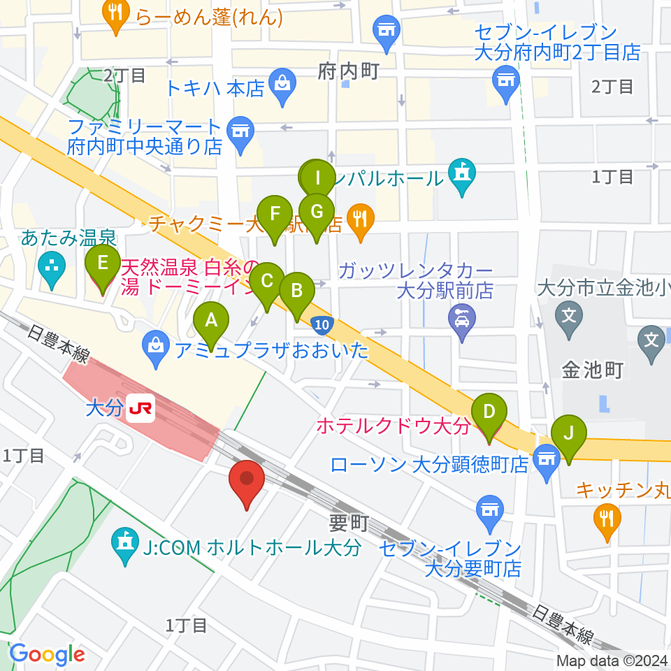 ミュージックストアナガト大分店周辺のホテル一覧地図