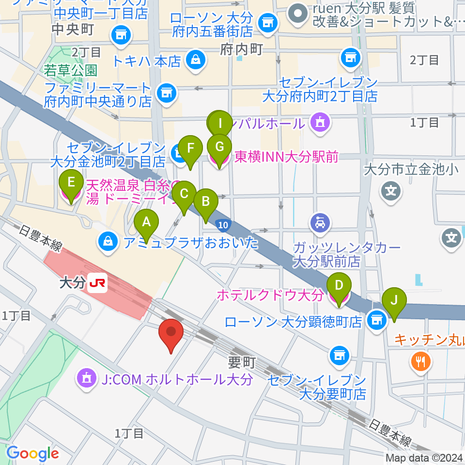 ミュージックストアナガト大分店周辺のホテル一覧地図