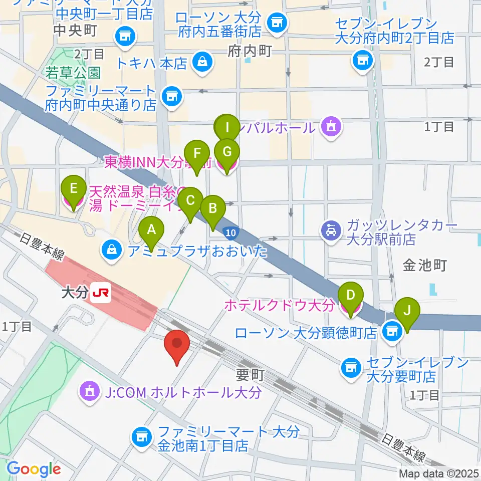 ミュージックストアナガト大分店周辺のホテル一覧地図