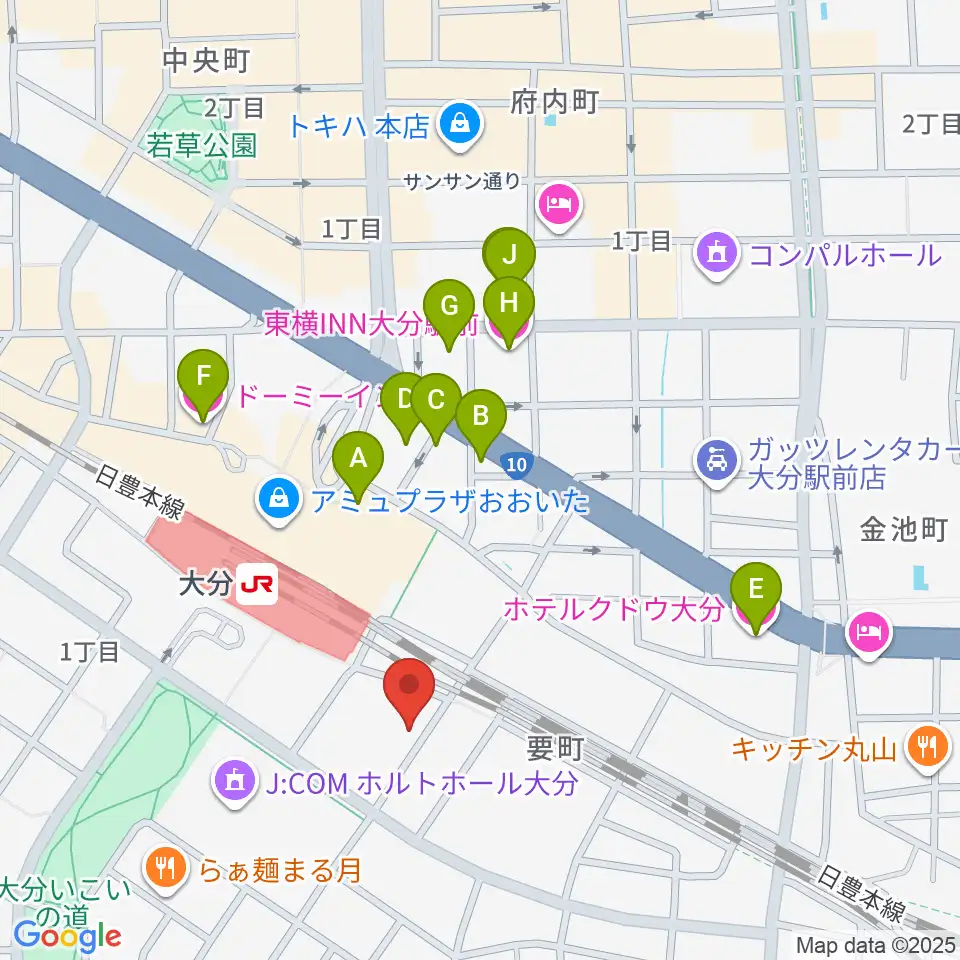 ミュージックストアナガト大分店周辺のホテル一覧地図