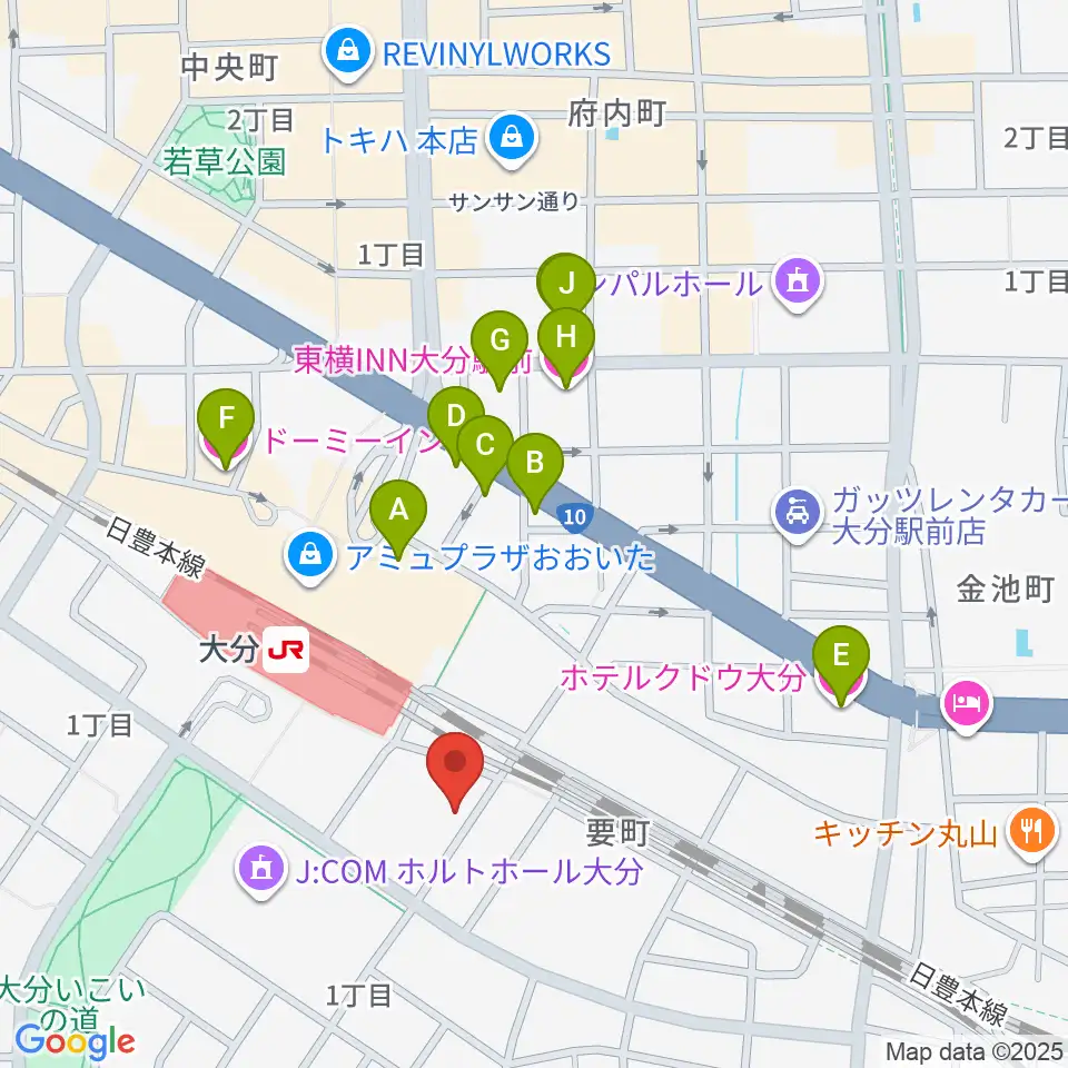 ミュージックストアナガト大分店周辺のホテル一覧地図