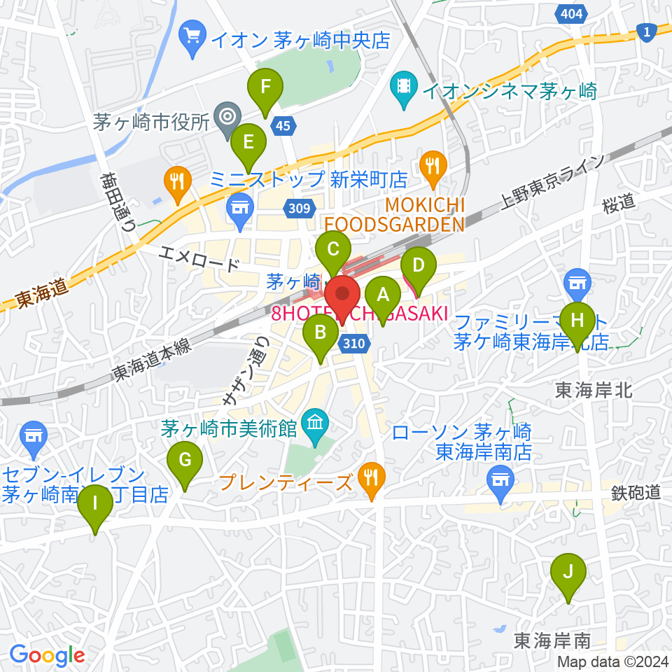 長谷川楽器本店周辺のホテル一覧地図