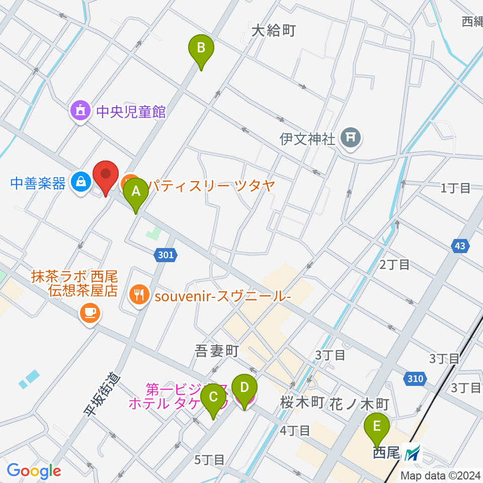 中善楽器周辺のホテル一覧地図