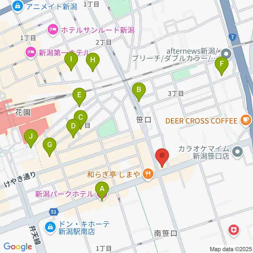 新潟中古楽器センター 新潟ショールーム周辺のホテル一覧地図