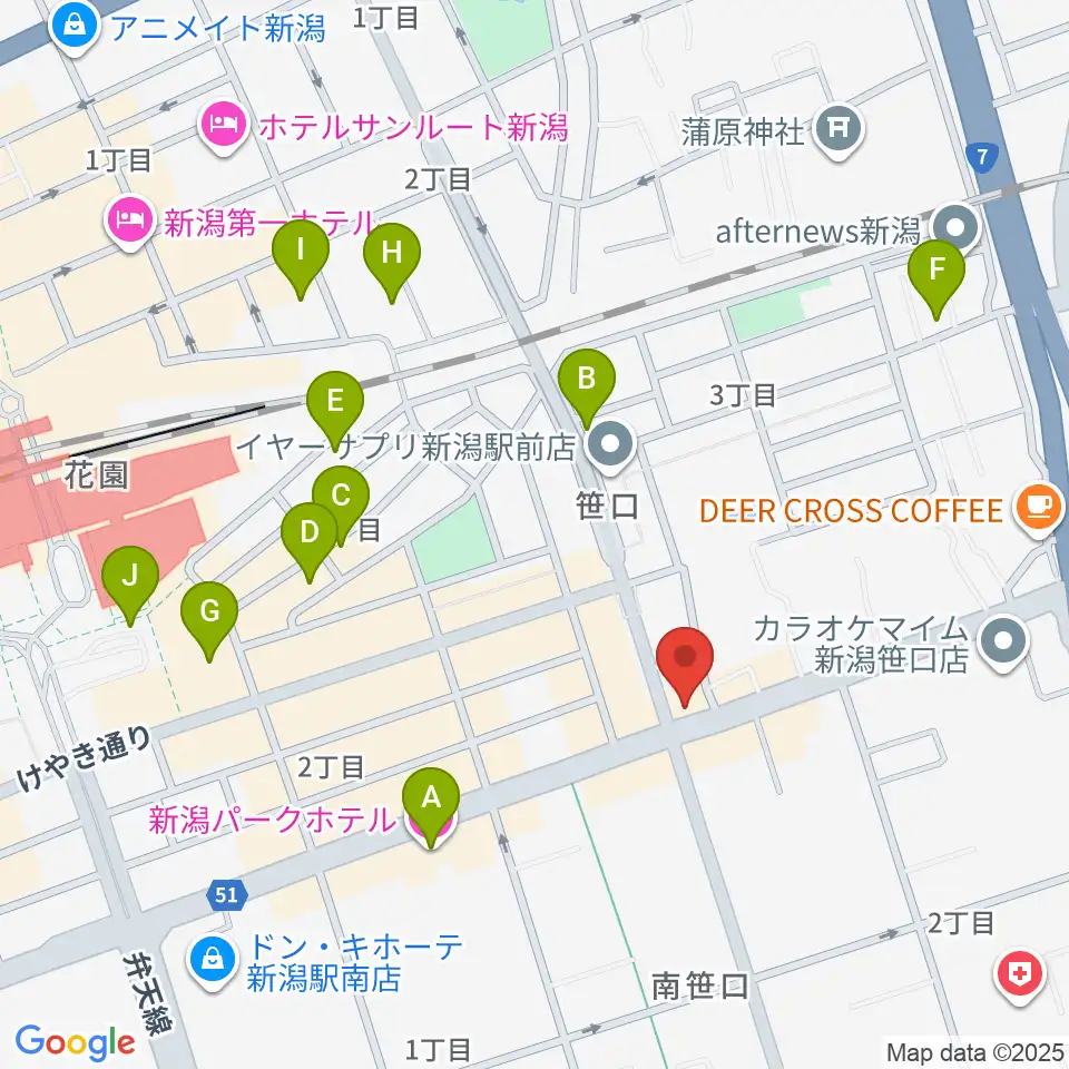 新潟中古楽器センター 新潟ショールーム周辺のホテル一覧地図