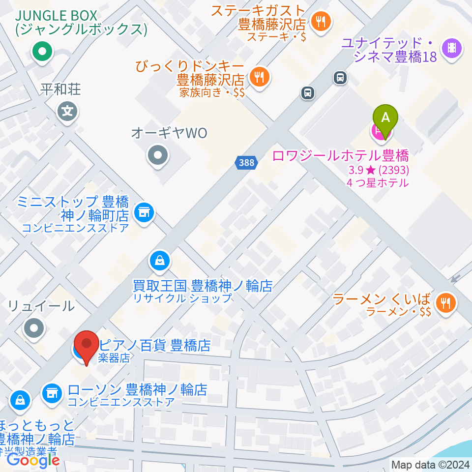 ピアノ百貨 豊橋店周辺のホテル一覧地図