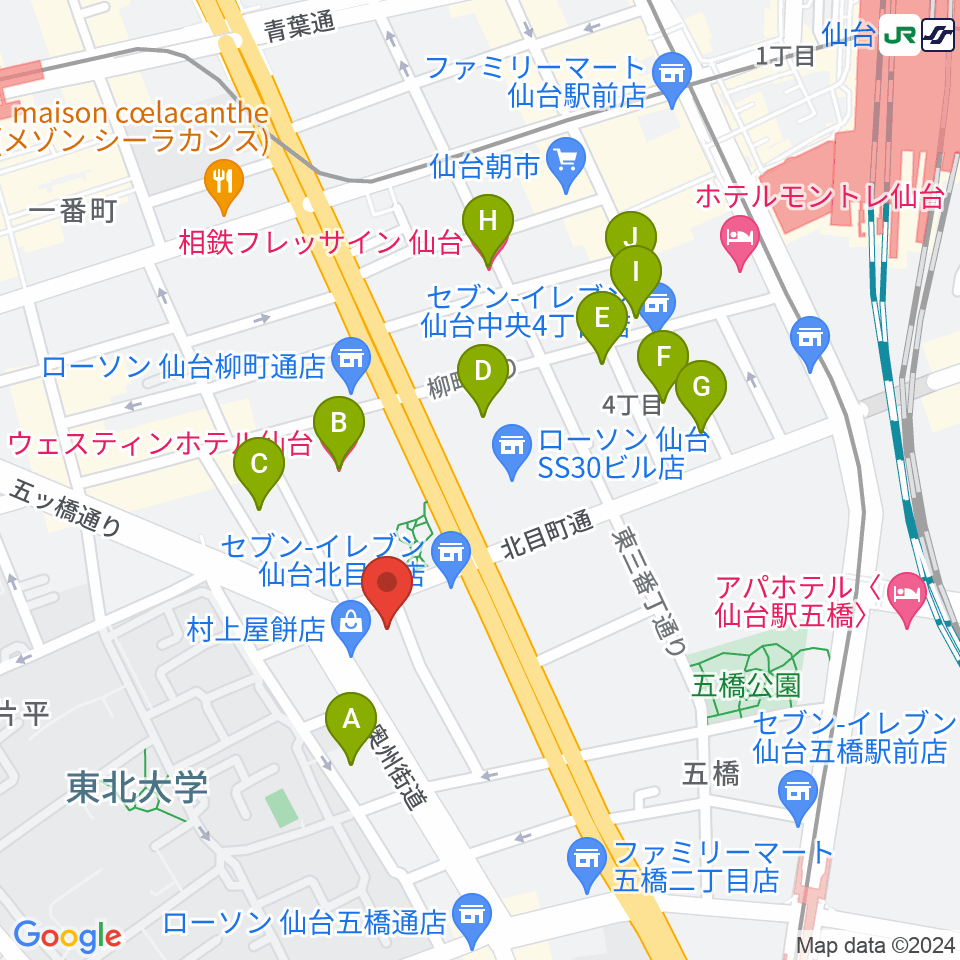 ピアノテック仙台周辺のホテル一覧地図