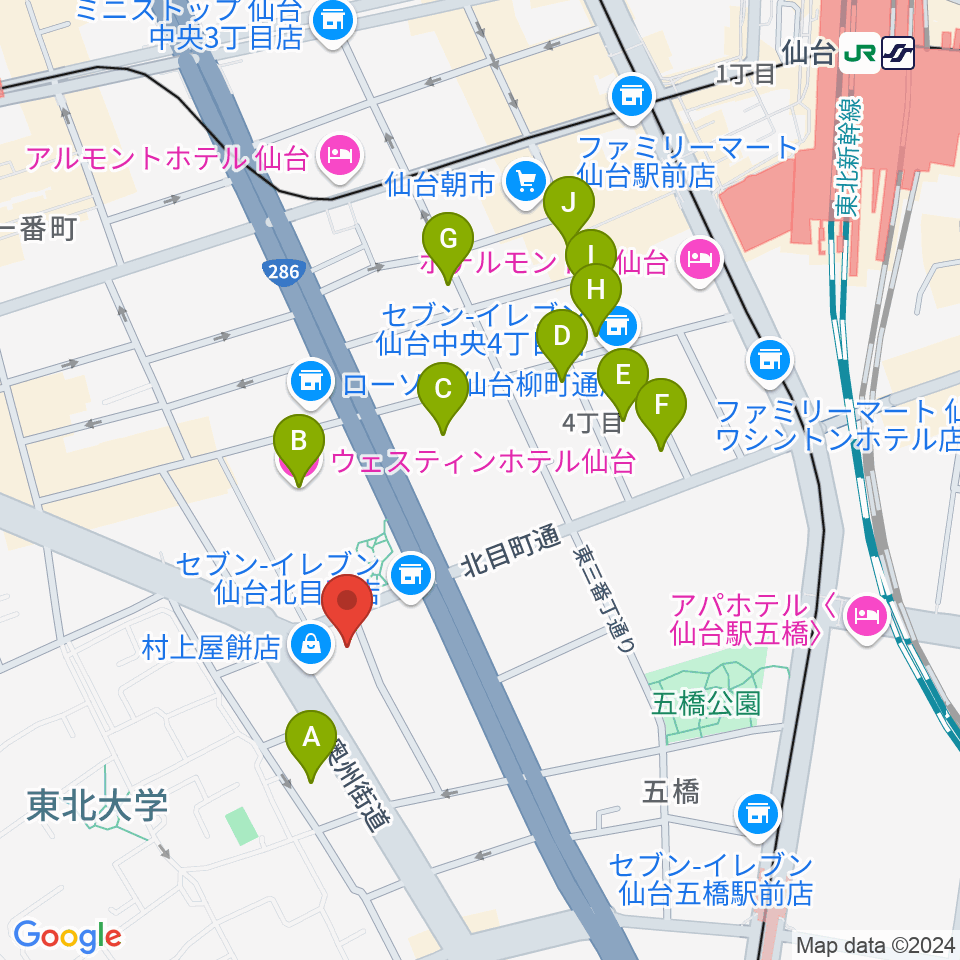 ピアノテック仙台周辺のホテル一覧地図