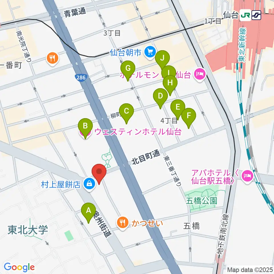 ピアノテック仙台周辺のホテル一覧地図