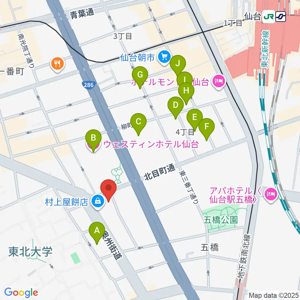 ピアノテック仙台周辺のホテル一覧地図