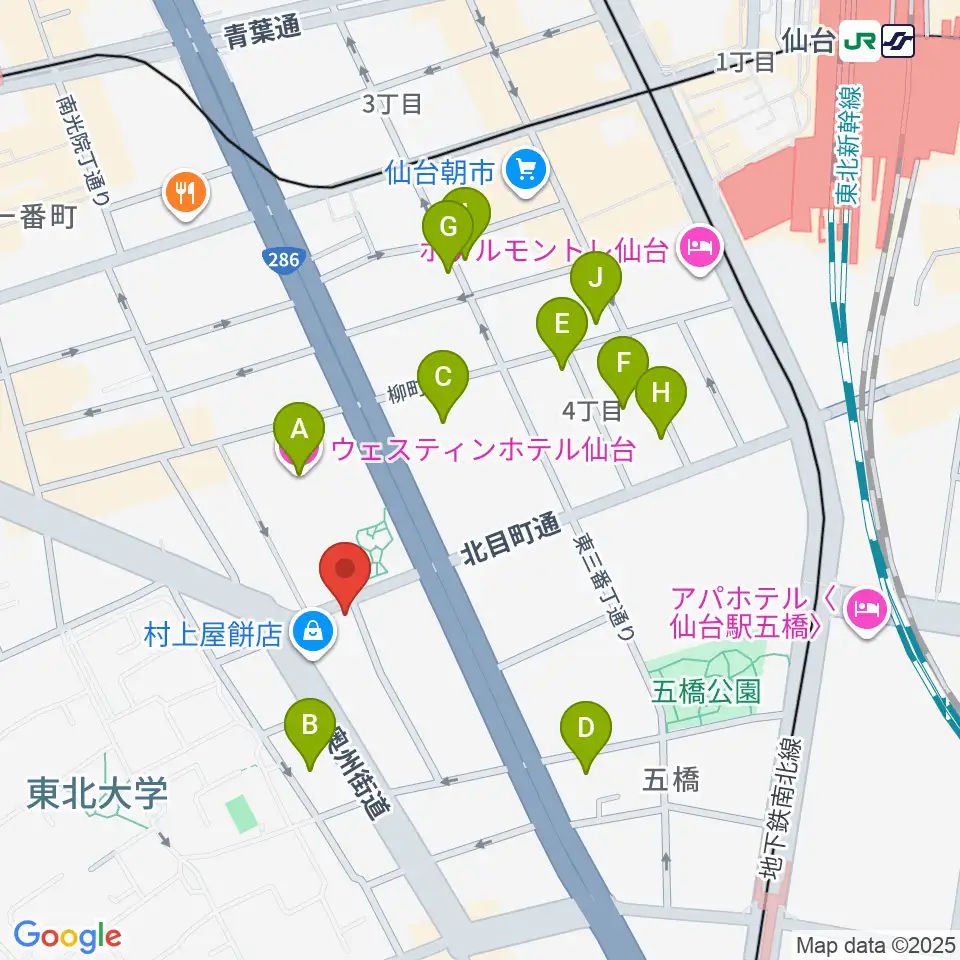 ピアノテック仙台周辺のホテル一覧地図