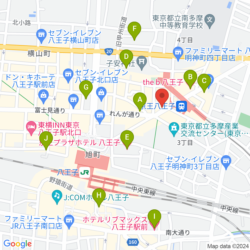 下倉楽器 八王子店周辺のホテル一覧地図