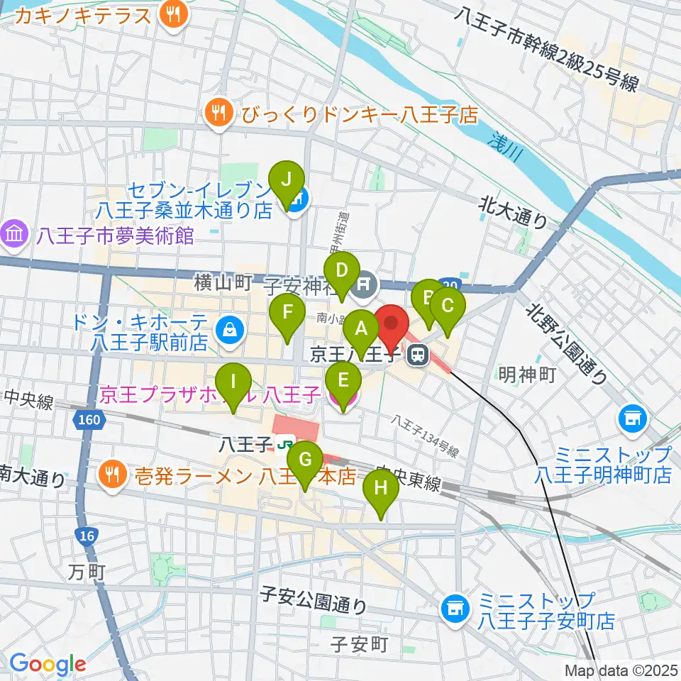 下倉楽器 八王子店周辺のホテル一覧地図