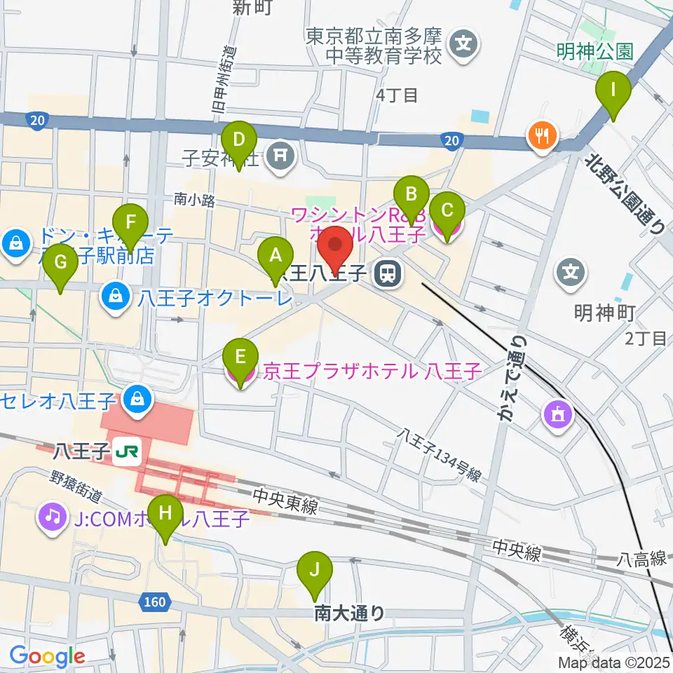 下倉楽器 八王子店周辺のホテル一覧地図