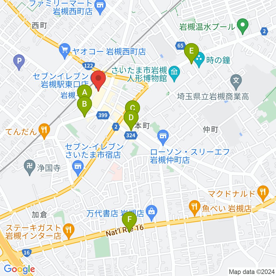 昭和楽器 岩槻店周辺のホテル一覧地図