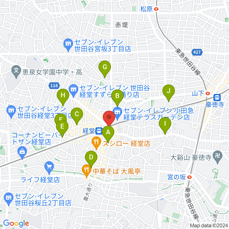 スガナミ楽器経堂店・グランドピアノサロン周辺のホテル一覧地図