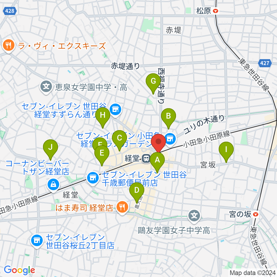 スガナミ楽器経堂店・グランドピアノサロン周辺のホテル一覧地図