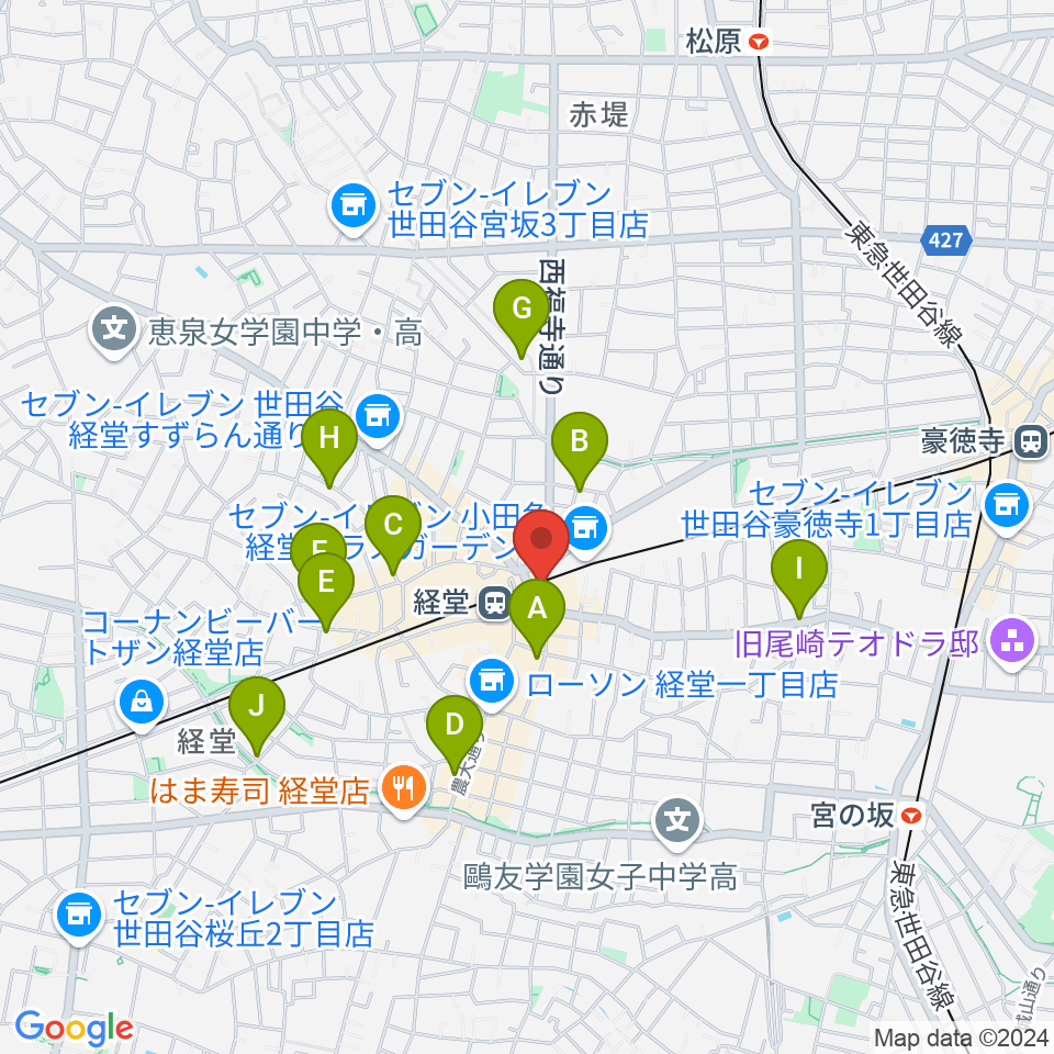 スガナミ楽器経堂店・グランドピアノサロン周辺のホテル一覧地図