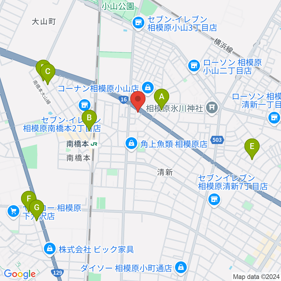 スガナミ楽器 南橋本店周辺のホテル一覧地図