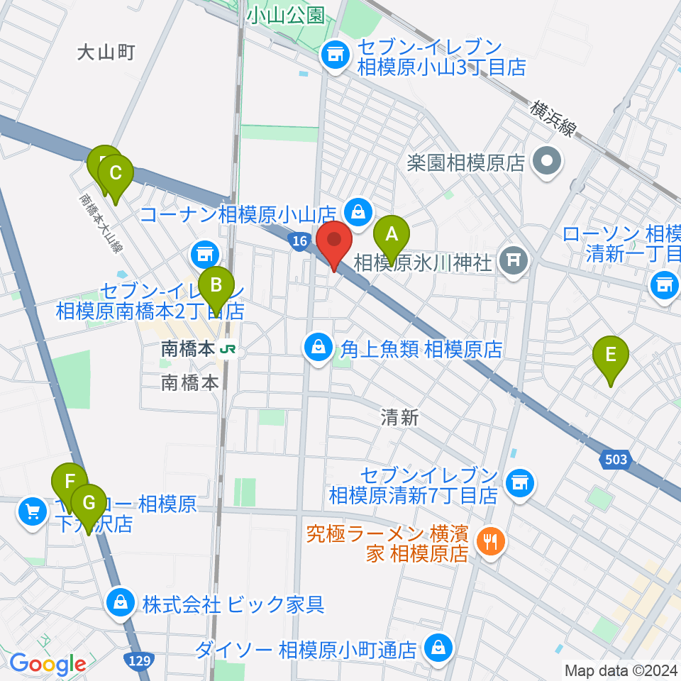 スガナミ楽器 南橋本店周辺のホテル一覧地図