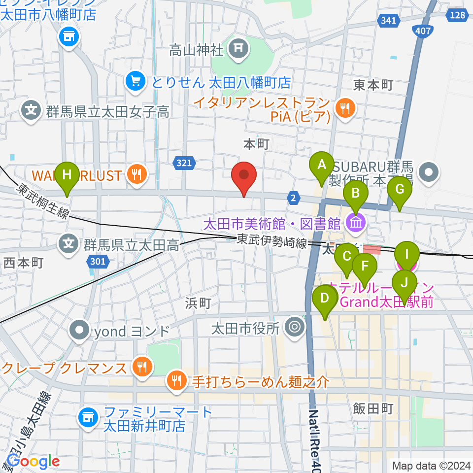 鈴木楽器 太田本町店周辺のホテル一覧地図