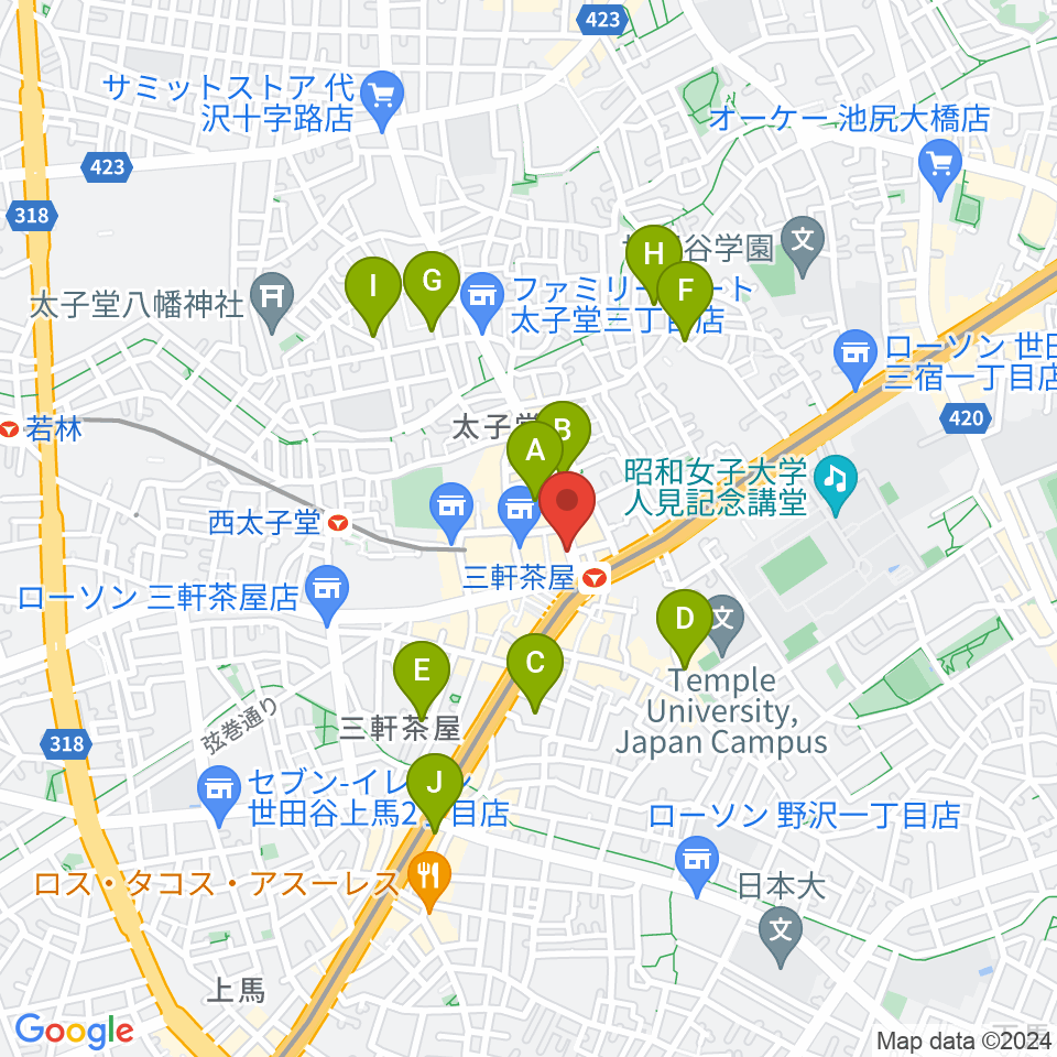 太子堂楽器店周辺のホテル一覧地図