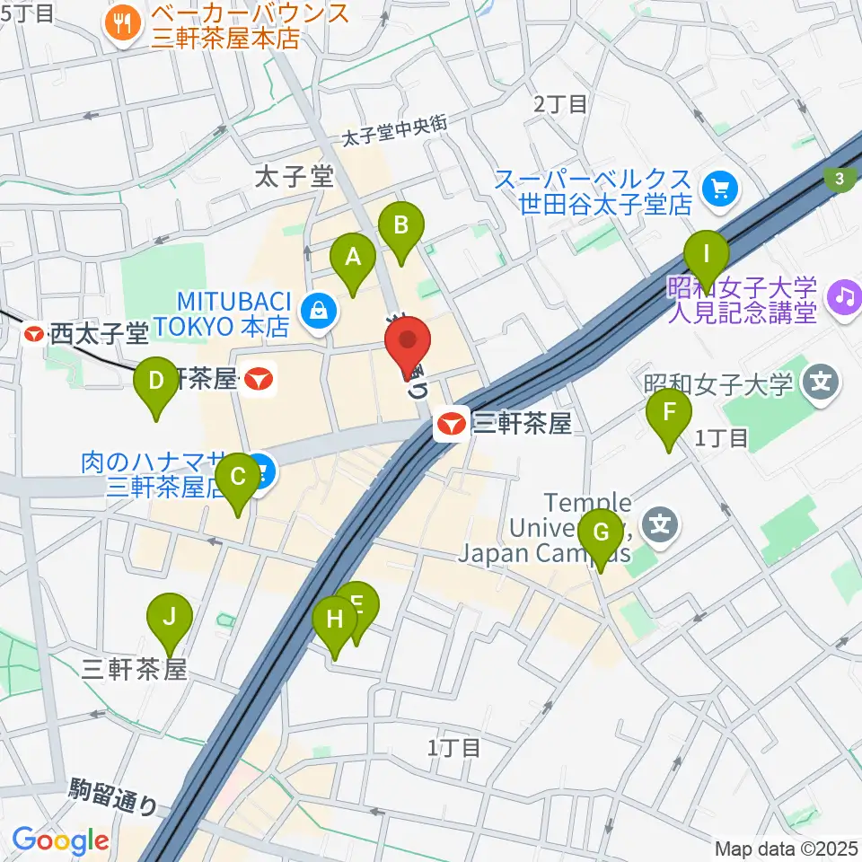 太子堂楽器店周辺のホテル一覧地図