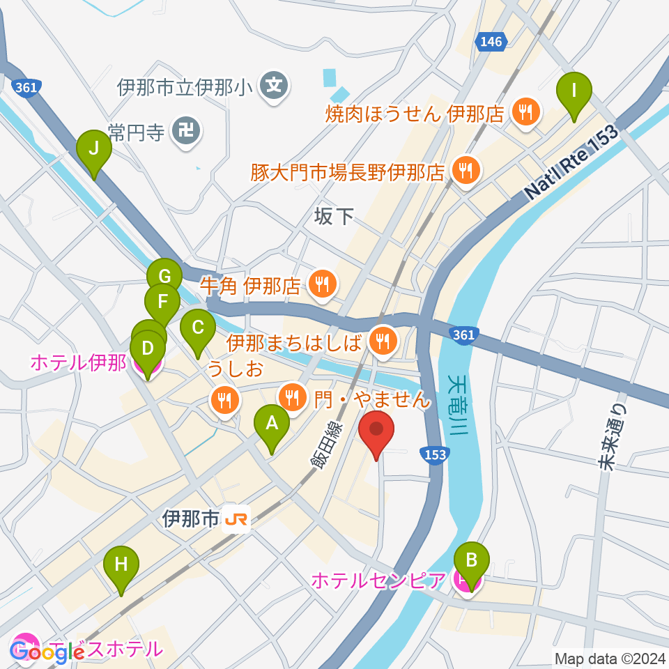 伊那楽器周辺のホテル一覧地図