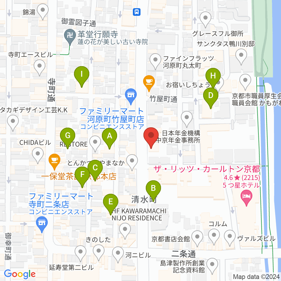 ワタナベ楽器店 京都本店周辺のホテル一覧地図