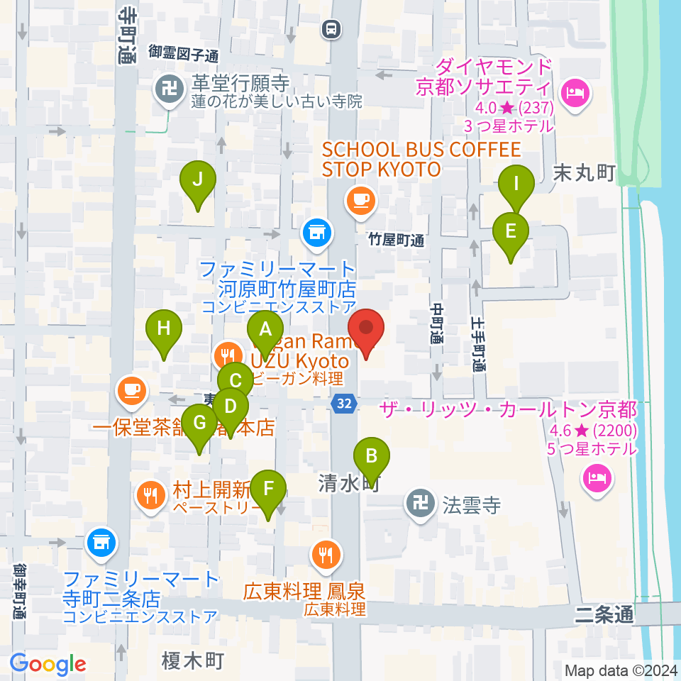 ワタナベ楽器店 京都本店周辺のホテル一覧地図